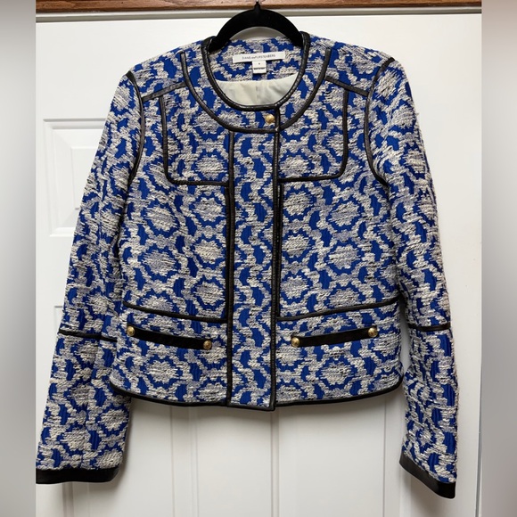Diane Von Furstenberg Jackets & Blazers - Diane Von Furstenberg Blue and White Leather Trim Jacket Size 8 Women’s Blazer